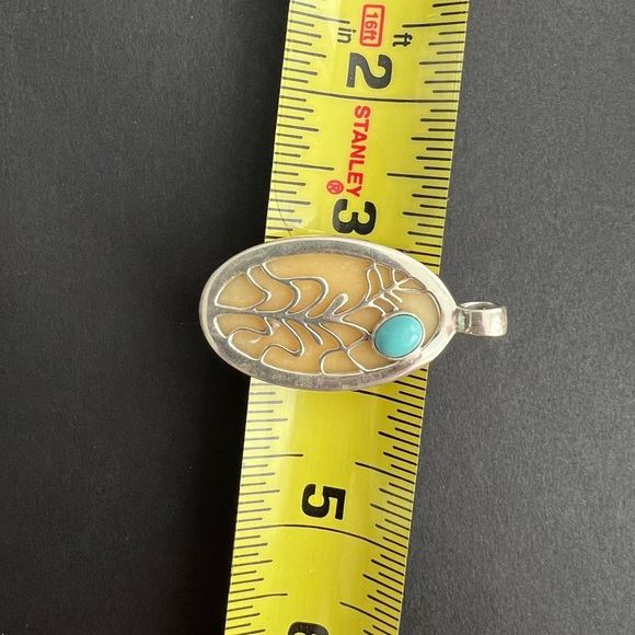 American West Sterling with Turquoise and Mother of Pearl Pendant - Picture 7 of 8